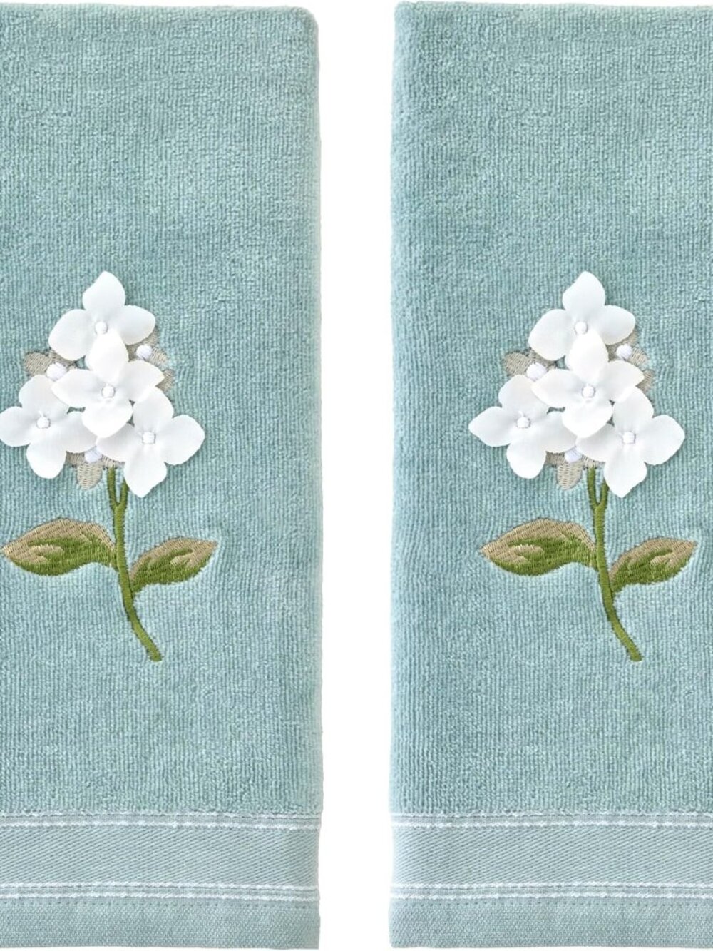 Farm Hydrangea Hand Towel Set-2pc, Embroidered, Seafoam